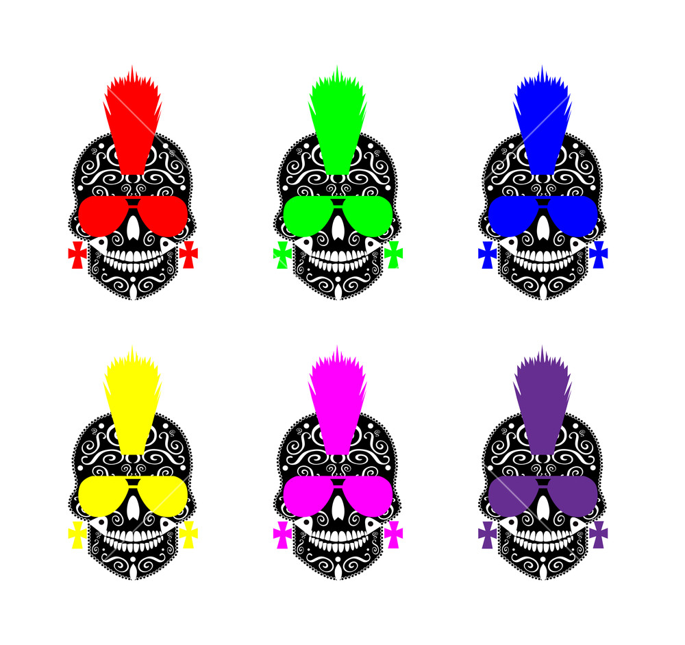1000x941 Punk Skull Icon Set With Sunglasses And Mohawk Vector Royalty Free
