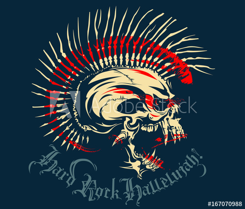 500x427 White Skull With A Mohawk Of Bone. A Drop Of Blood And The Text