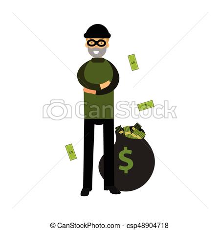 450x470 Robber Character Standing With Folded Arms And Big Money Bag