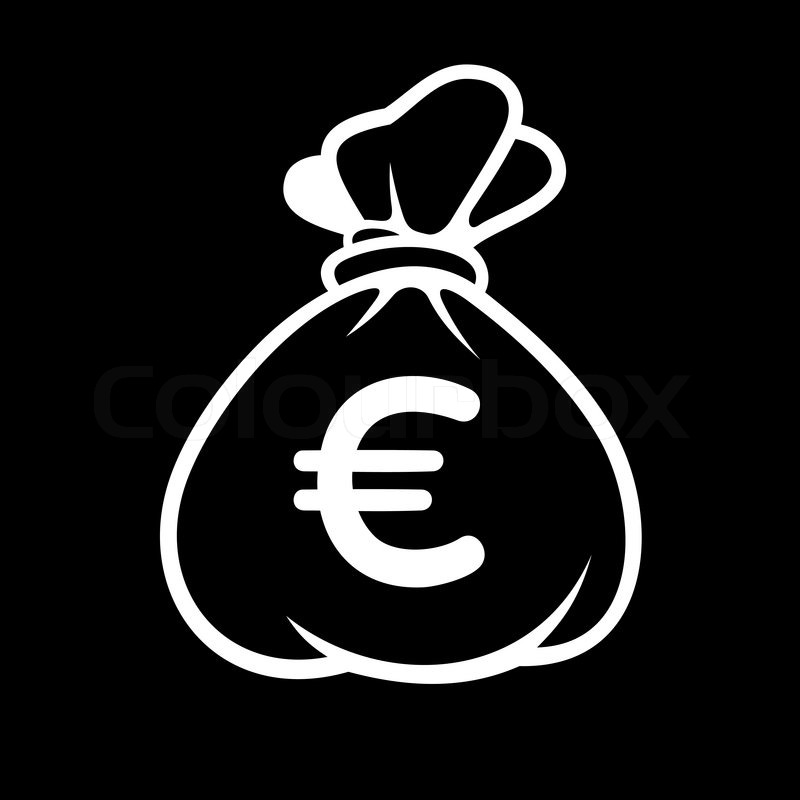 800x800 Euro Money Icon With Bag On Black Background. Vector Illustration