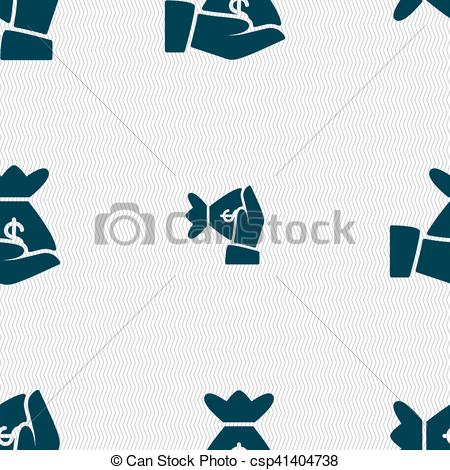 450x470 Money In Hand Icon Sign. Seamless Pattern With Geometric Texture