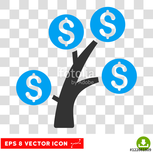 500x500 Money Tree Vector Icon. Image Style Is A Flat Blue And Gray