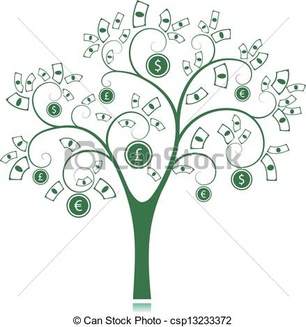 439x470 Money Tree Isolated On White Background. Vector Illustration.