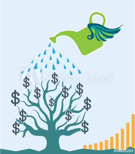 438x500 Watering Money Tree Vector Art Graph Dollars Grow