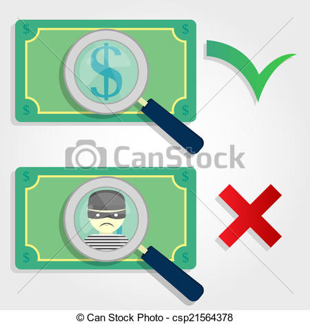 450x470 Right And Wrong Money. Fake Money And Legal Money. Symbols Of A