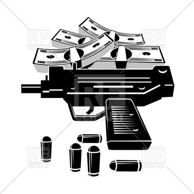 400x400 Uzi Pistol, Bullets And Pile Of Money Vector Image Vector