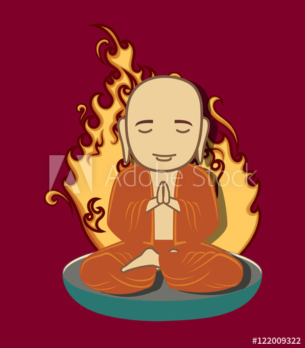 439x500 Burning Monk Vector Illustration