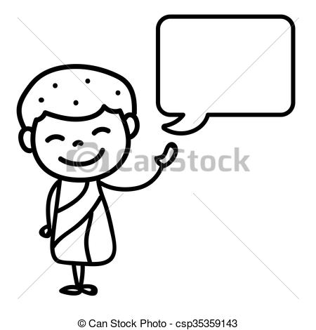 450x470 Hand Drawing Cartoon Happy Monk With Message Box Vector Illustration.