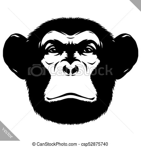 450x470 Black And White Linear Paint Draw Monkey Vector Illustration