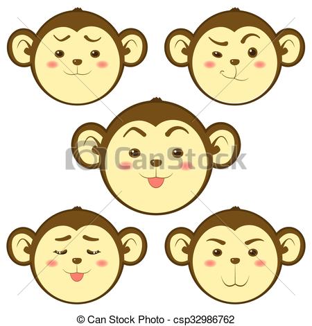 450x470 Cute Monkey Emotion Vector Illustration.