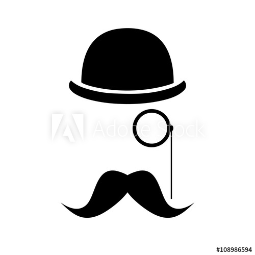 500x500 Abstract Vector Hipster Silhouette With Bowler Hat, Monocle