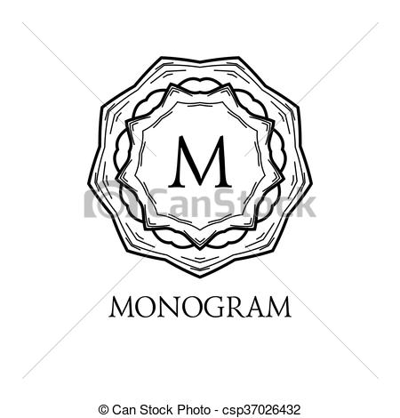 450x470 Monogram Design. Vector Floral Outline Frame Or Border