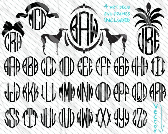 570x456 Deco Monogram Svg Art Nouveau Monogram Font Dxf Vector Art Etsy