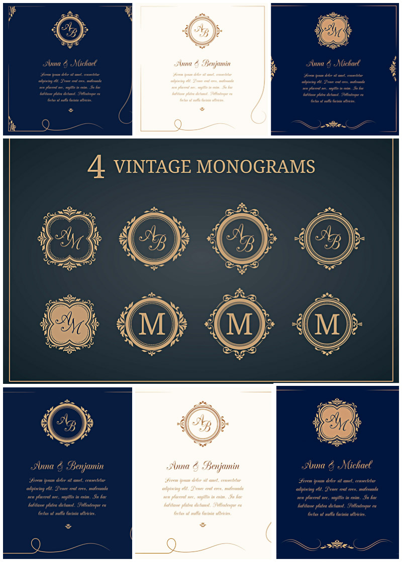 800x1120 Wedding Invitations With Monograms Vector Collection Free Download