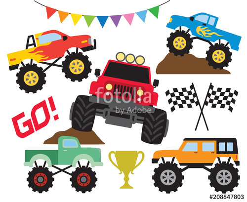 500x409 Set Of Monster Truck Or Off Road Truck Vector Illustration. Stock