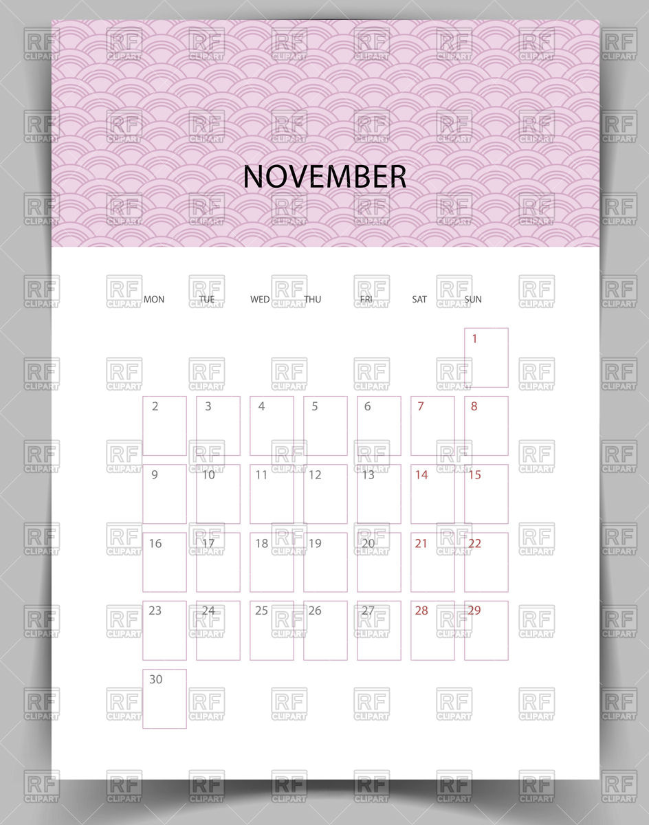 944x1200 Monthly Calendar For November 2015 Vector Image Vector Artwork