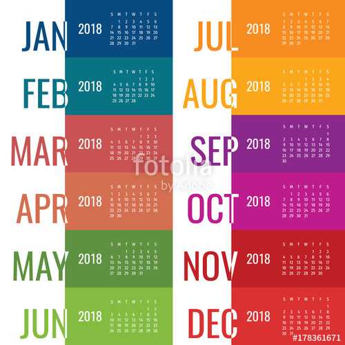 500x500 Year 2018 Calendar Vector Template. Modern 2018 Calendar. Vector