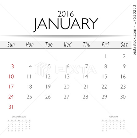 446x450 2016 Calendar, Monthly Calendar Template For January. Vector Ill