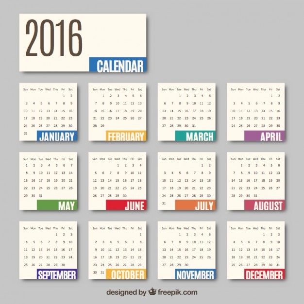 626x626 2016 Monthly Calendar Vector Free Download