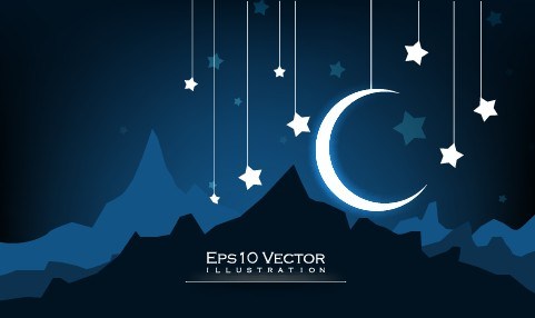 481x286 Free Night Moon And Stars Illustration Vector 05