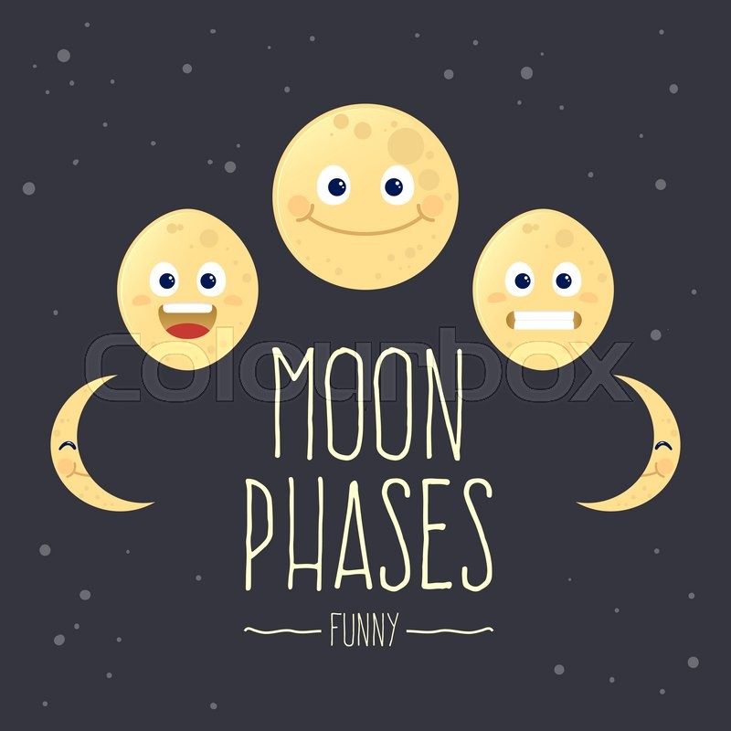 800x800 Funny Set Of Cartoon Moon Phases, Vector Illustration Stock