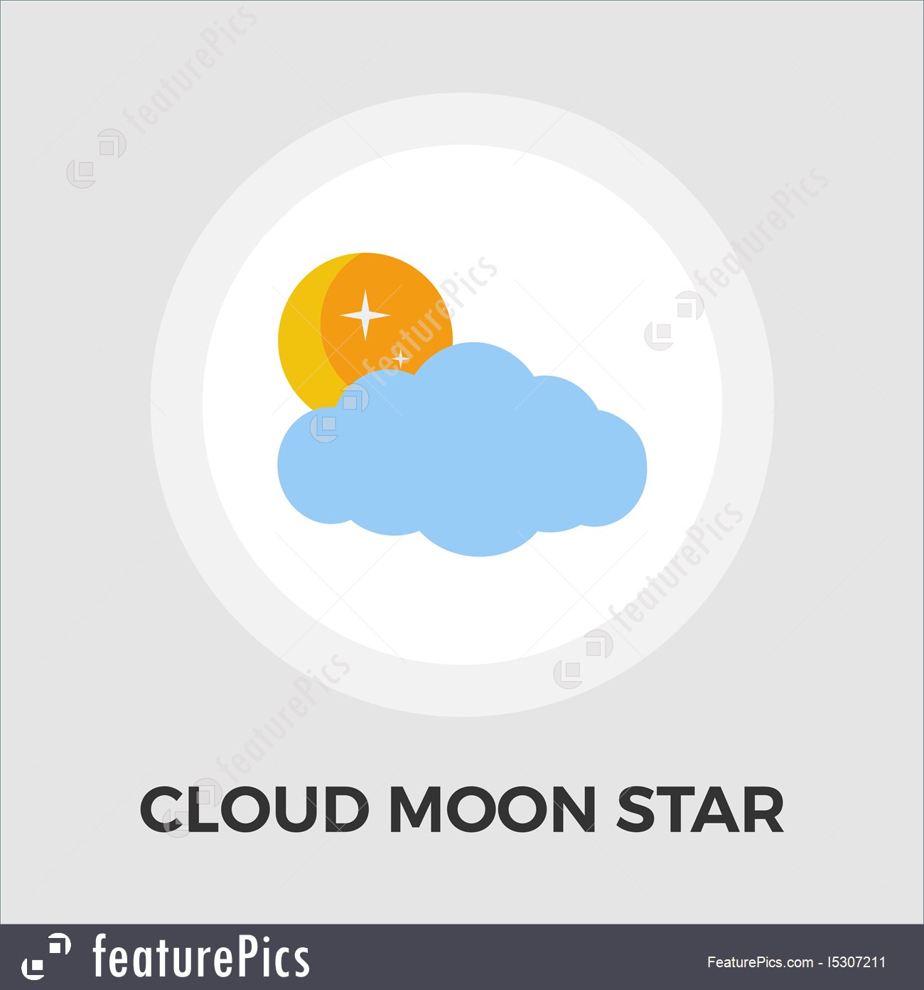 1300x1392 Cloud, Moon, Star Vector Flat Icon Stock Illustration I5307211