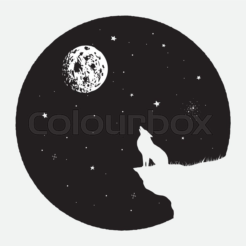 800x800 Wolf Sits On Breakage And Howling To Full Moon.vector Illustration