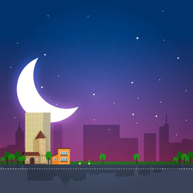 650x650 Purple Moon Building Night, Moon Vector, Building Vector, Vector