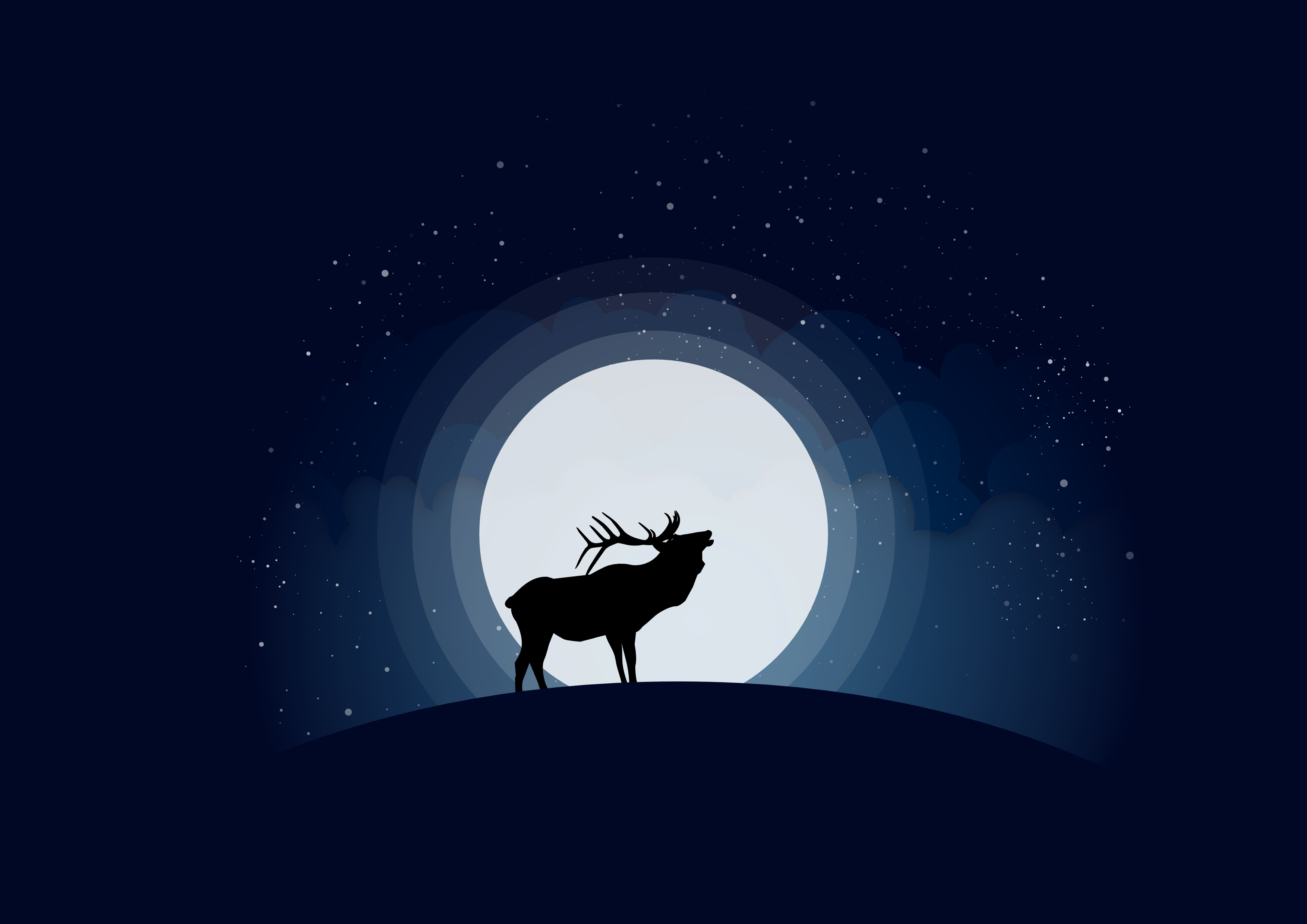 3507x2480 Download Wallpaper 3507x2480 Deer, Moon, Vector Hd Background