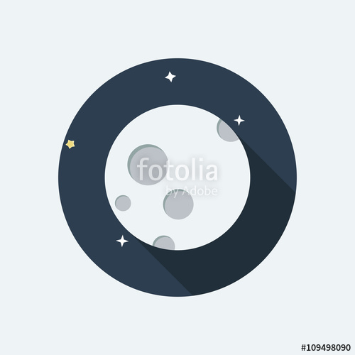 500x500 Moon Flat Design Icon. Moon Vector. Moon With Dark Night And Star