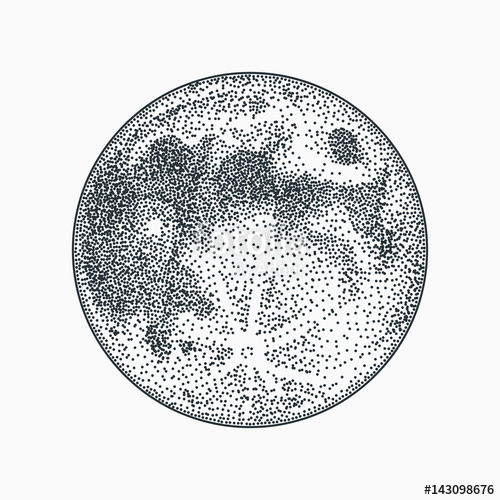 500x500 Moon Vector Illustration On White Background. Blackwork Dotwork