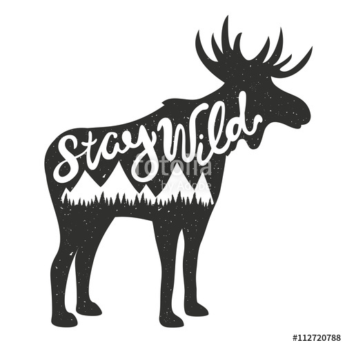 500x500 Vector Illustration With Moose Silhouette And Lettering Text