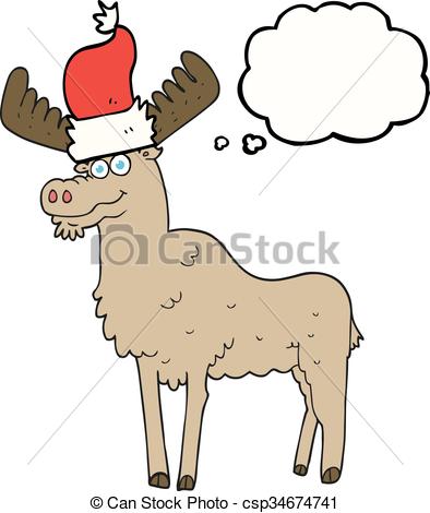 394x470 Freehand Drawn Thought Bubble Cartoon Christmas Moose Eps Vector
