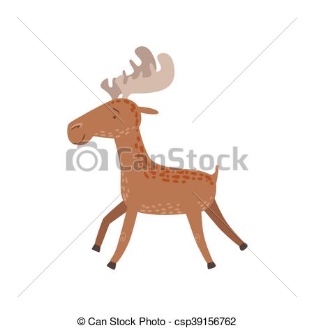 450x470 Brown Spotted Moose Running Stylized Cute Childish Flat Vector