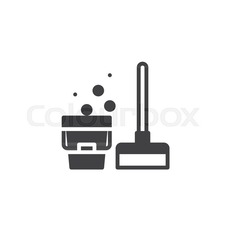 800x800 Mop And Bucket Vector Icon. Filled Flat Sign For Mobile Concept