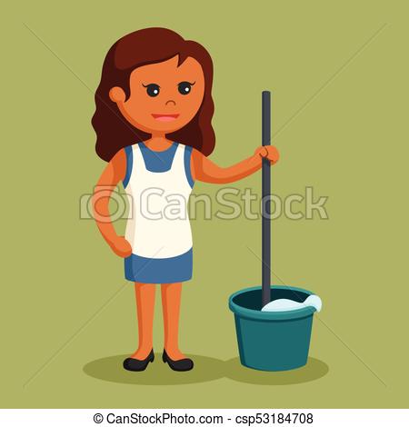 450x470 African Housewife With Mop And Bucket.