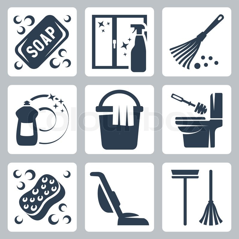 800x800 Vector Cleaning Icons Set Soap, Window Cleaner, Duster