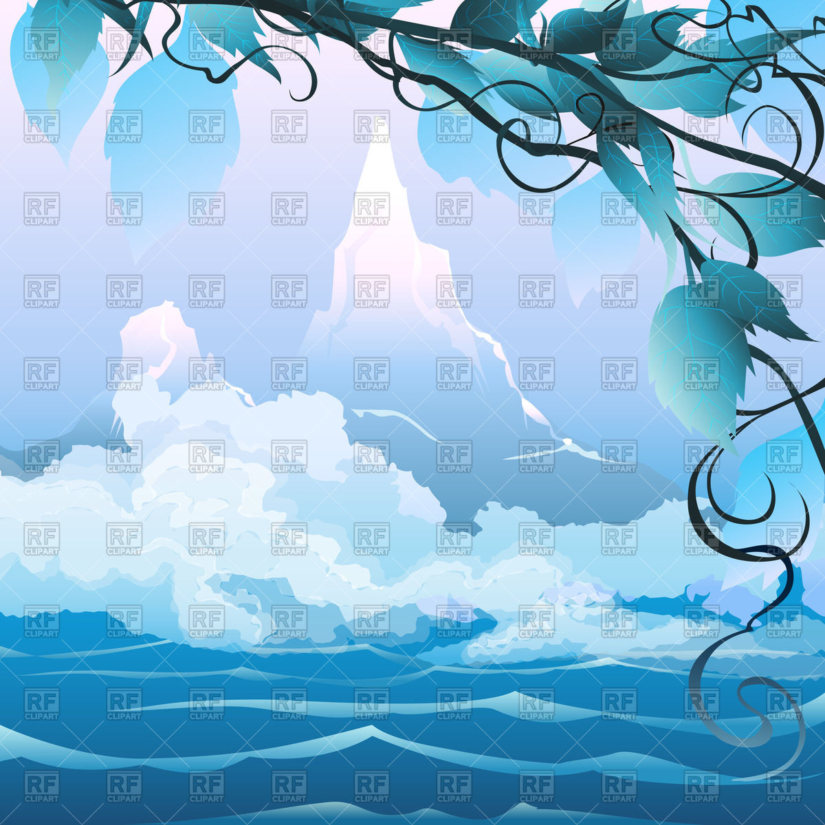 1200x1200 River Landscape And Mountains In The Early Foggy Morning Vector