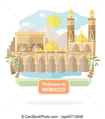 412x470 Welcome To Morocco. Illustration In The Style Of A Flat Design On