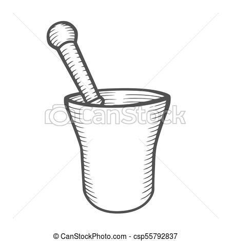 450x470 Mortar And Pestle. Hand Drawn Engraving Vintage Vector Black