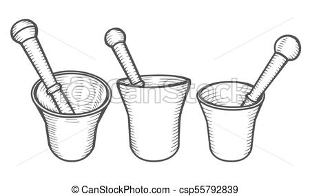 450x285 Set Of Mortar And Pestle. Hand Drawn Engraving Vintage Vector