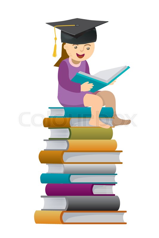 534x800 Little Girl Wear A Mortar Board, Sitting On A Pile Of Books