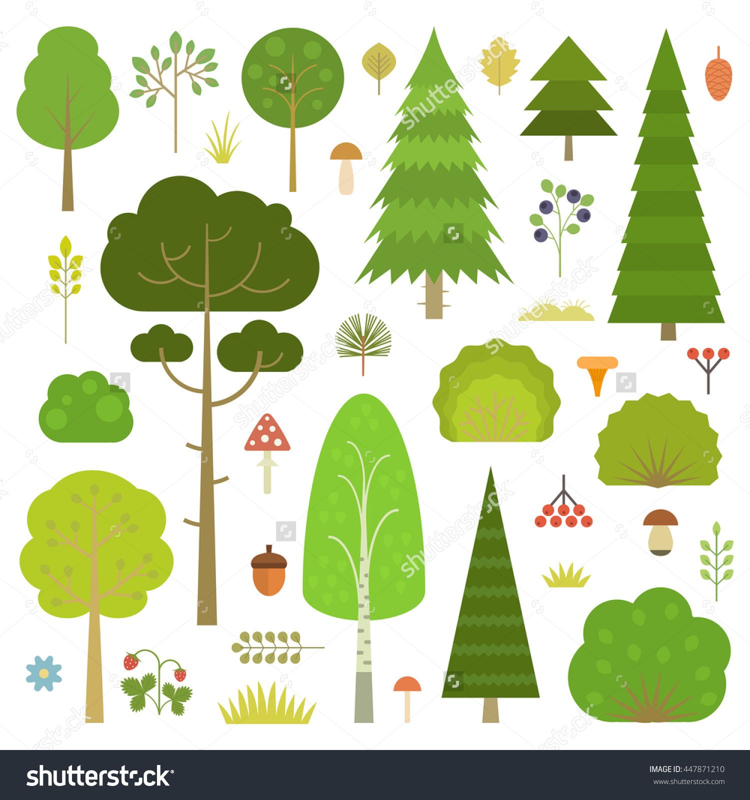 1500x1600 Set Of Flat Vector Forest Elements Trees, Spruce, Pine, Grass