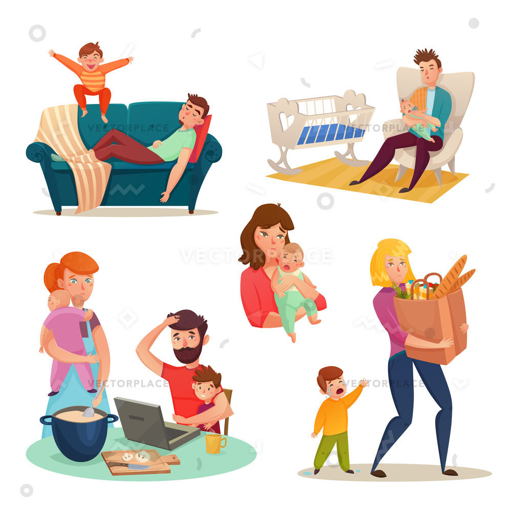 1000x1000 Tired Parents Isolated Decorative Elements Mother Vector