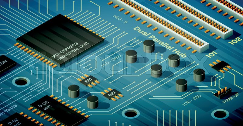 800x416 Vector Blue Motherboard Illustration In Isometric Perspective