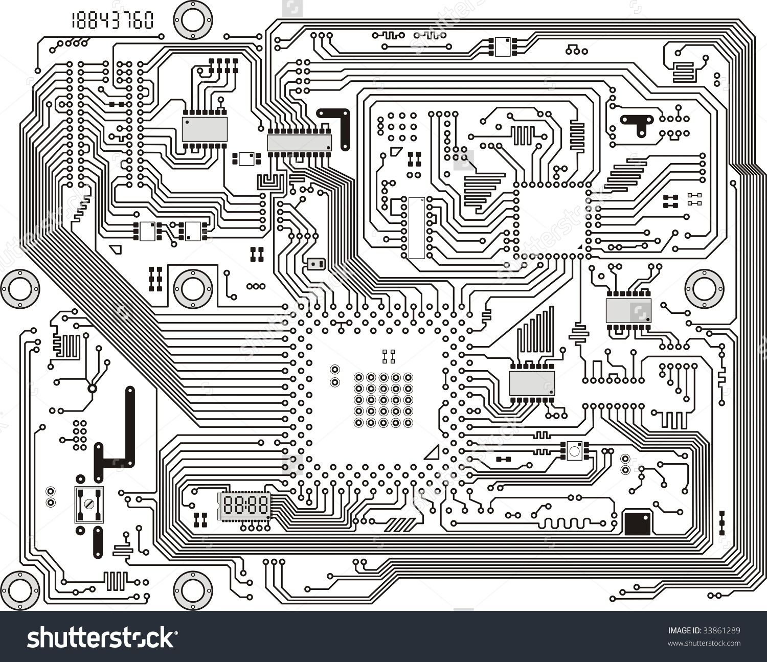 1500x1295 Circuit Board Vector Computer Drawing. Electronic Motherboard With