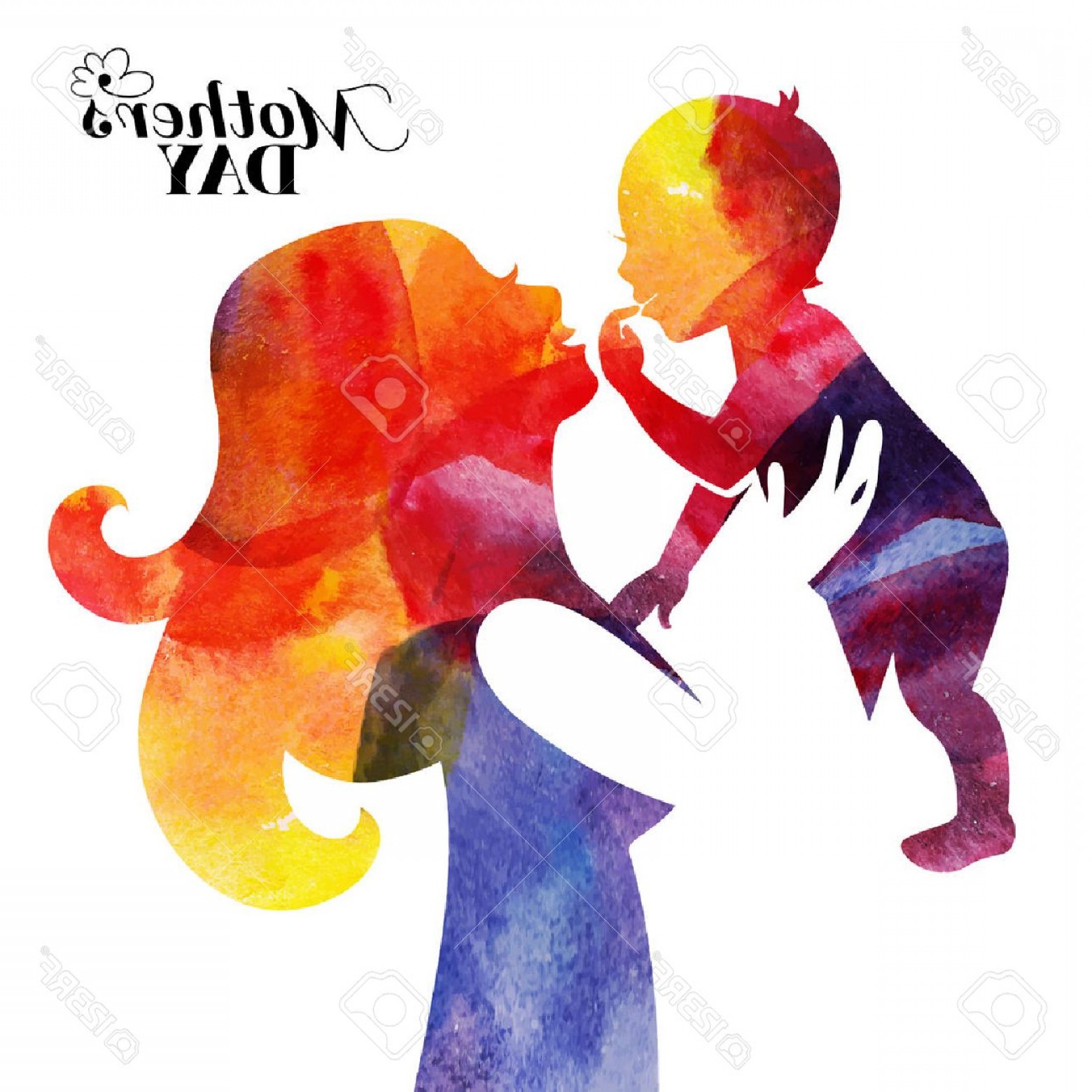 1560x1560 Photostock Vector Watercolor Mother Silhouette With Her Baby Card