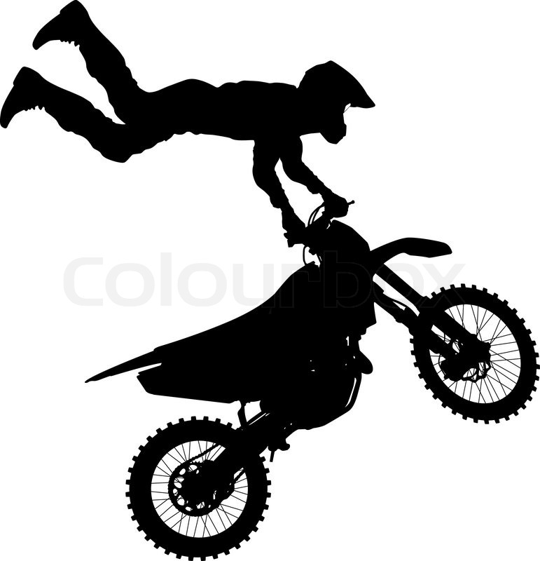 771x800 Black Silhouettes Motocross Rider On A Motorcycle. Vector