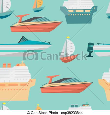 450x470 Seamless Vector Pattern With Motor Boat And Ships Cruise Liner