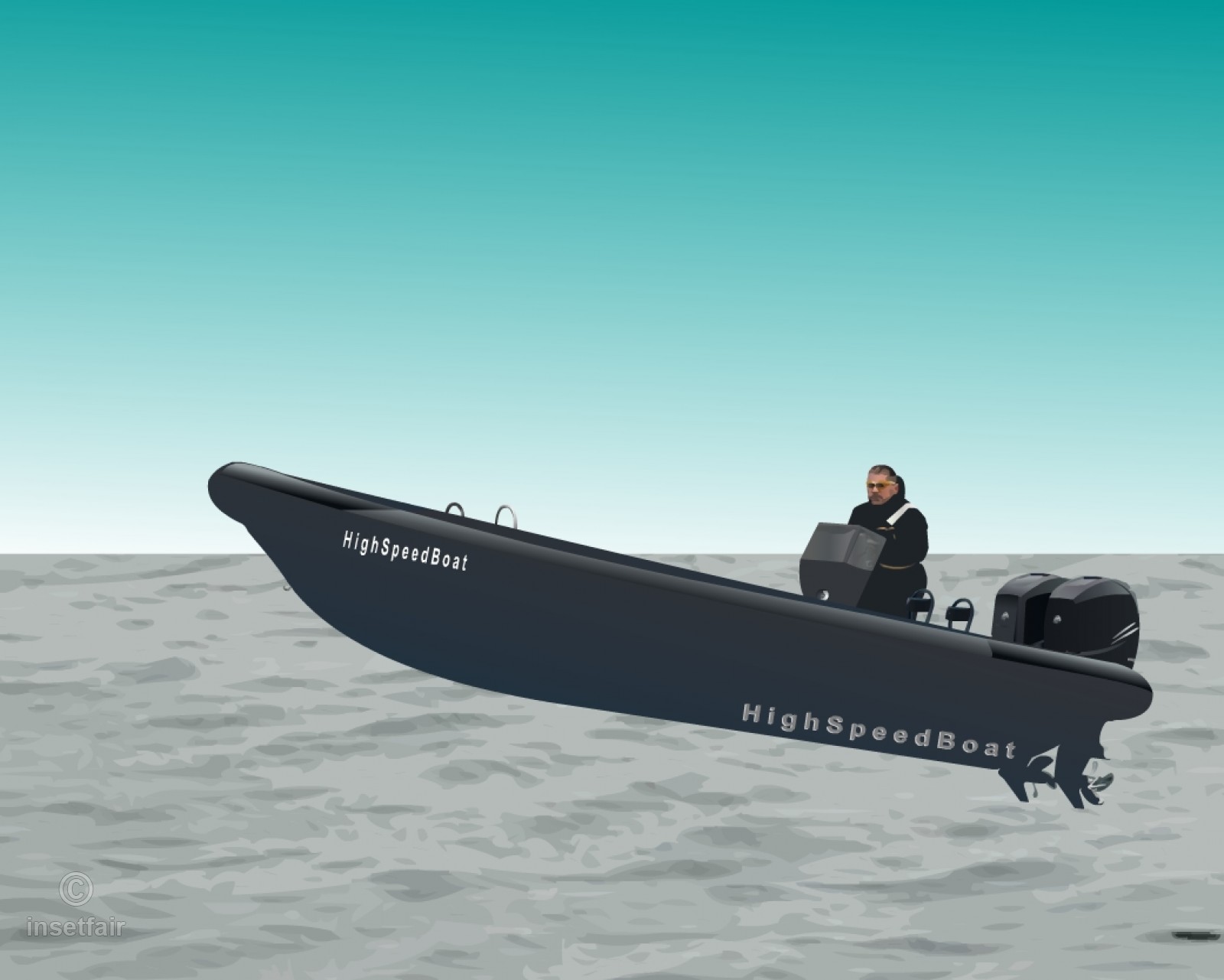 1600x1281 High Speed Motor Boat In Sea Water Vector Illustration